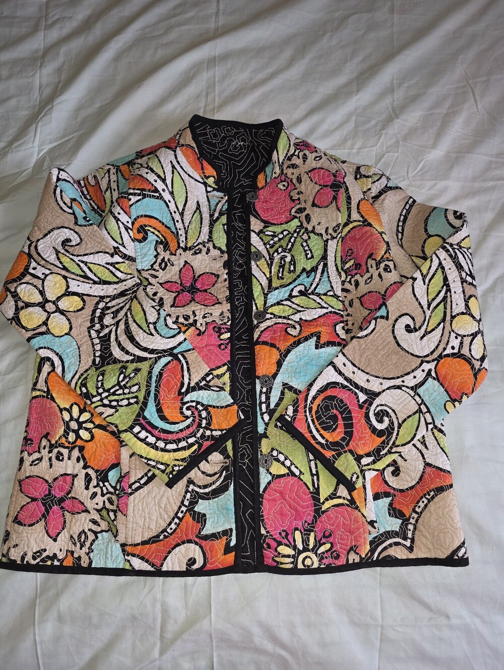 NWT Chico’s Reversible Quilted Jacket Colorful Abstract Size 3